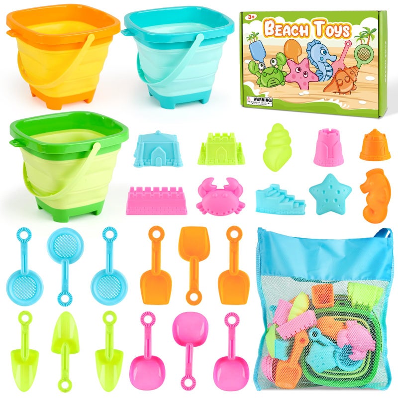 Dreamon Beach Toys for Kids 310 Collapsible Sand Toys Include 3 Pack Foldable Buckets 24 PCS Beach Mold and Shovels Molds Travel Sandbox Beach Toys for Kids Toddler with Mesh Bag - Image 3