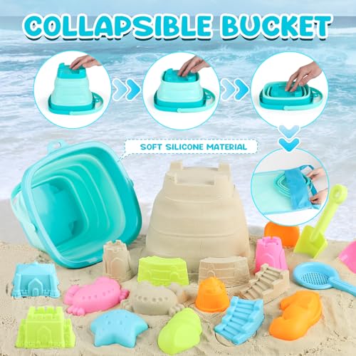 Dreamon Beach Toys for Kids 310 Collapsible Sand Toys Include 3 Pack Foldable Buckets 24 PCS Beach Mold and Shovels Molds Travel Sandbox Beach Toys for Kids Toddler with Mesh Bag - Image 5