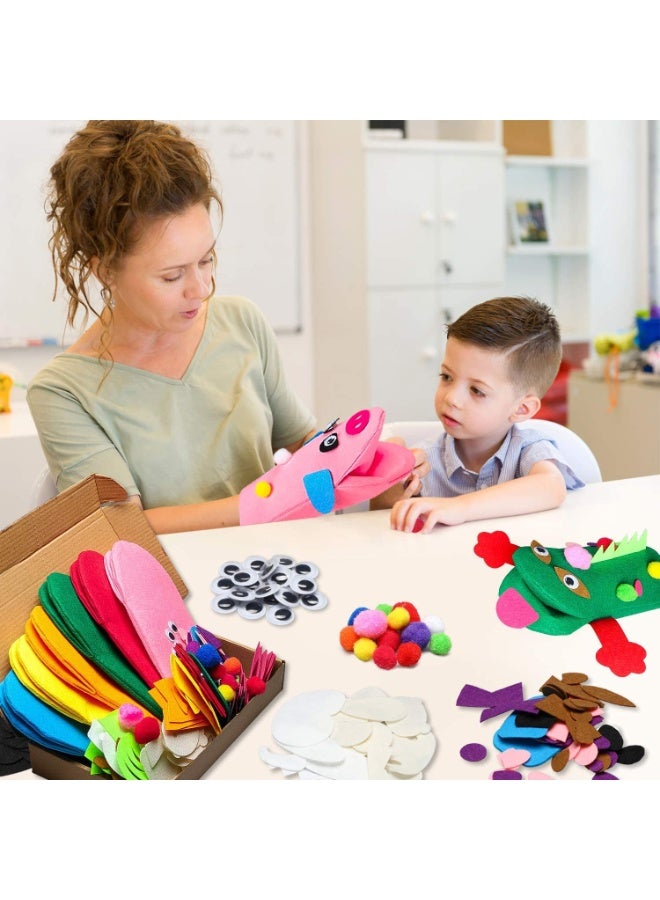 VIUAUAX 6Pcs Hand Puppet Making Kit, Art Craft Felt Sock Puppet Toys, Creative DIY Make Your Own Pompoms Wiggle Googly Eyes Storytelling Role Play Party Supplies Gift for Girls Boys (Animals) - Image 5