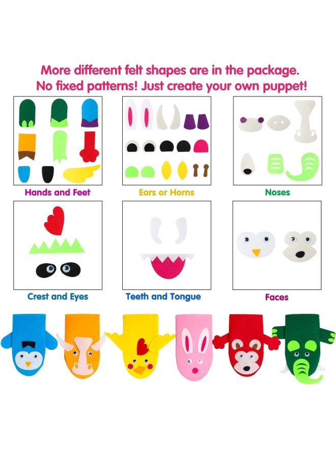 VIUAUAX 6Pcs Hand Puppet Making Kit, Art Craft Felt Sock Puppet Toys, Creative DIY Make Your Own Pompoms Wiggle Googly Eyes Storytelling Role Play Party Supplies Gift for Girls Boys (Animals) - Image 3