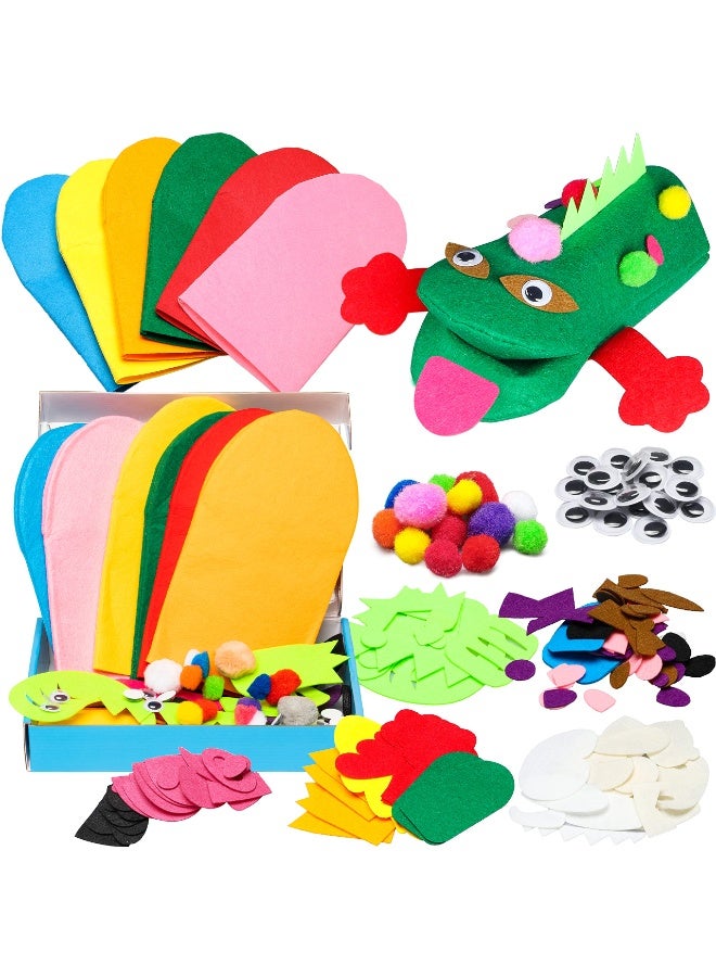 VIUAUAX 6Pcs Hand Puppet Making Kit, Art Craft Felt Sock Puppet Toys, Creative DIY Make Your Own Pompoms Wiggle Googly Eyes Storytelling Role Play Party Supplies Gift for Girls Boys (Animals) - Image 1