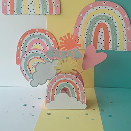 Pinfliers Rainbow Theme Birthday Decorations,Birthday Table Centerpiece/Birthday Table Decorative Items/Birthday Party Table Centrepieces, 1 Pastel Rainbow Paper Box, 6 Small Cut outs, Multicolor - Image 2