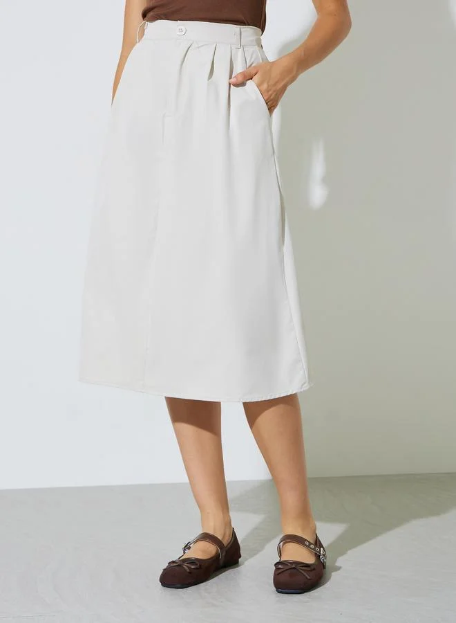 ستايلي Cream A-Line Midi Skirt With Side Pocket