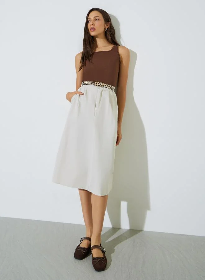 ستايلي Cream A-Line Midi Skirt With Side Pocket