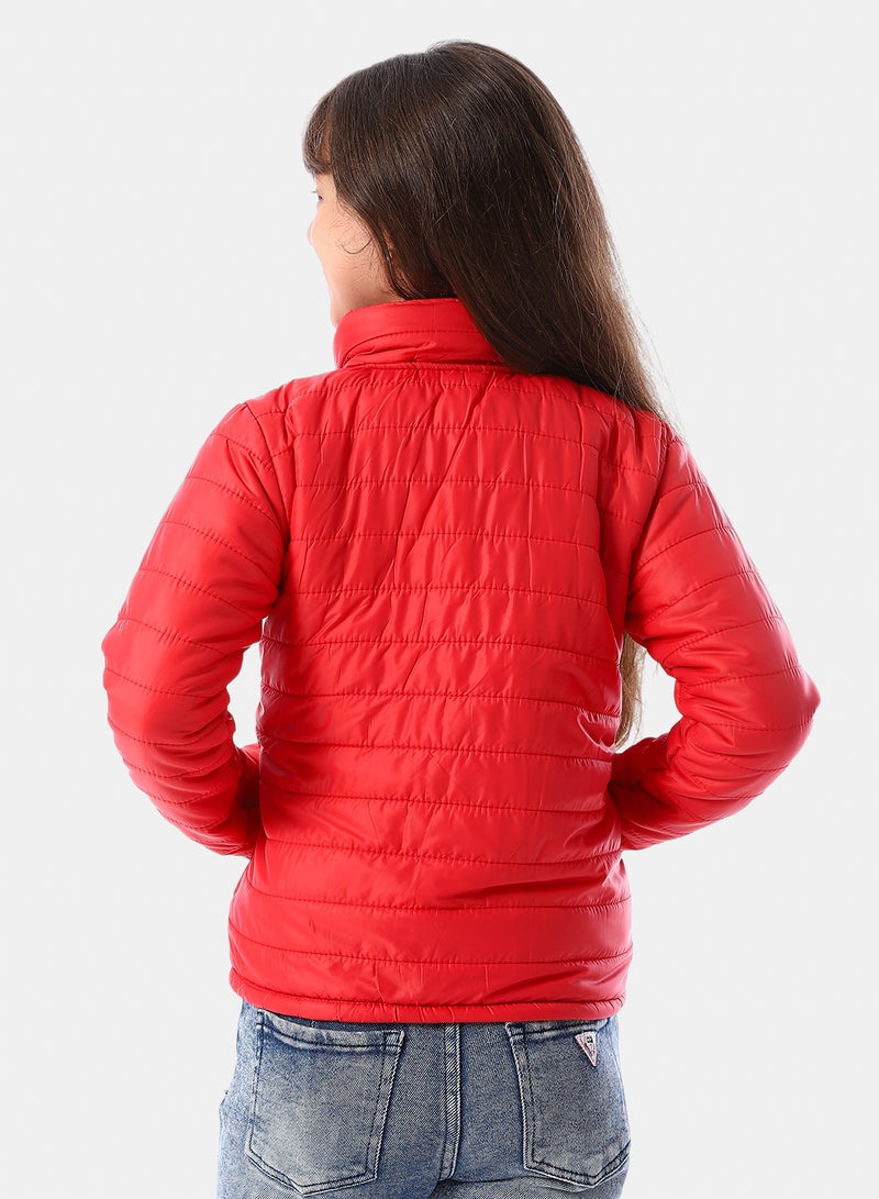 Andora Zip Through Neck Zipped Girls' Puffer Jacket - Red - Image 3