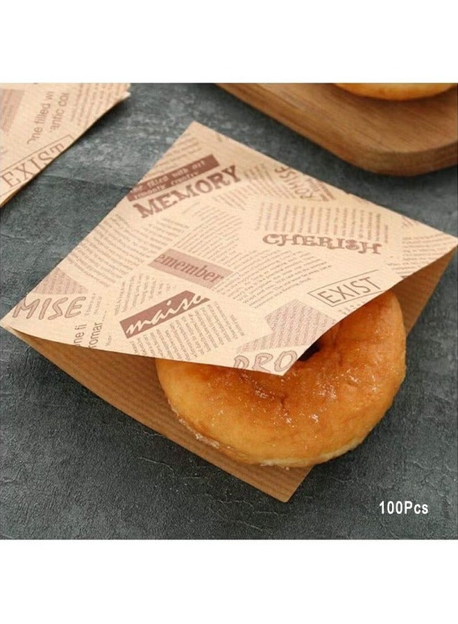 Kraft Paper Packing Bags, 100PCS Letters Printed Pastry Donut Bread Bags, Wedding Decoration Food Greaseproof Paper Bags, Sandwich Packing Bags - Image 1