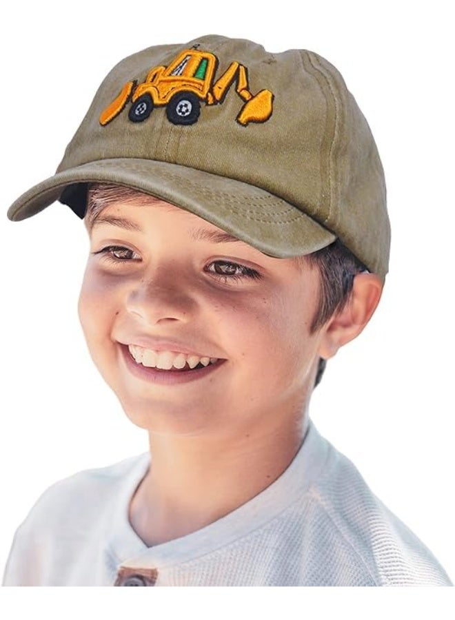 Excavator Toddler Baseball Hat, Cute Embroidery Kids Baseball Cap, Toddler Boy Hat, Adjustable Cotton Washed Vintage Cowboy Hat, Children Sun Hat, for Boys Girls Age 2-8, Kahki - Image 4