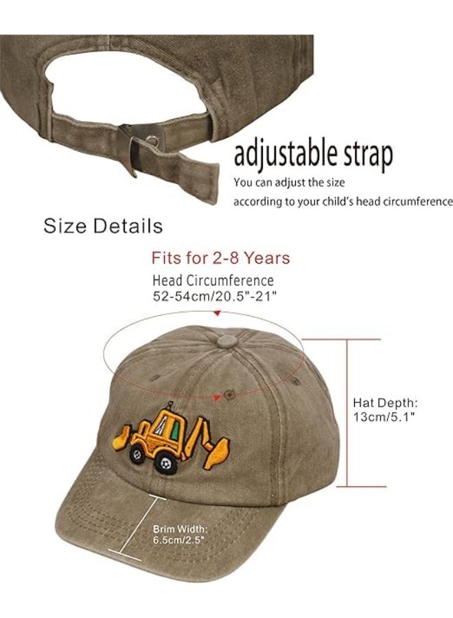 Excavator Toddler Baseball Hat, Cute Embroidery Kids Baseball Cap, Toddler Boy Hat, Adjustable Cotton Washed Vintage Cowboy Hat, Children Sun Hat, for Boys Girls Age 2-8, Kahki - Image 2