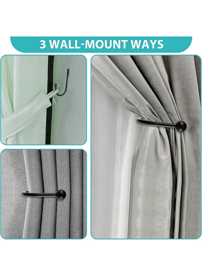 8 قطع من أربطة الستائر، خطافات تثبيت الستائر على الحائط، مثبتات ستائر سوداء على شكل حرف U، خطافات ستائر معدنية سوداء مزخرفة للستائر، حاملات ربطات الستائر المثبتة على الحائط تأتي مع براغي - Image 4