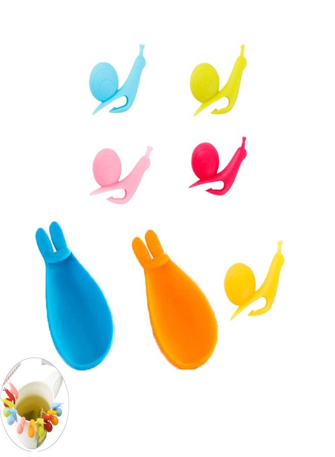 UtySty 7 Pack Tea Bag String Holder Silicone Snail Tea Bags Holder Drink Marker with Mixing Spoon Rest for Disposable Tea Filter Bags Loose Tea Infusers Drawstring Loose Leaf Filters Iced Tea Bags - Image 1