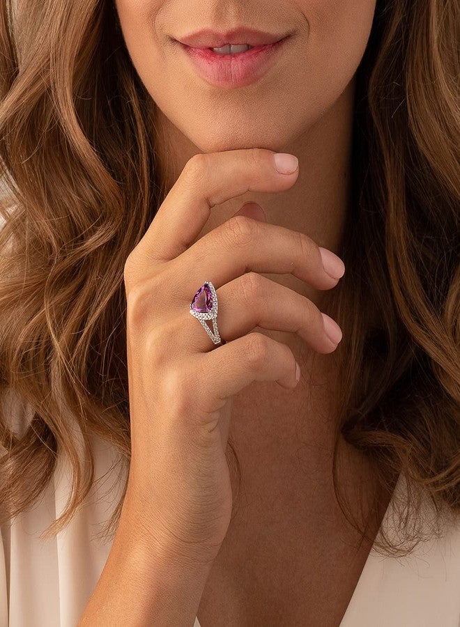 PEORA Amethyst Signature Statement Ring for Women 925 Sterling Silver, Natural Gemstone, 3.75 Carats Trillion Cut 11mm, Size 7, Engagement, Promise, Statement Ring, February Birthstone Ring - Image 2