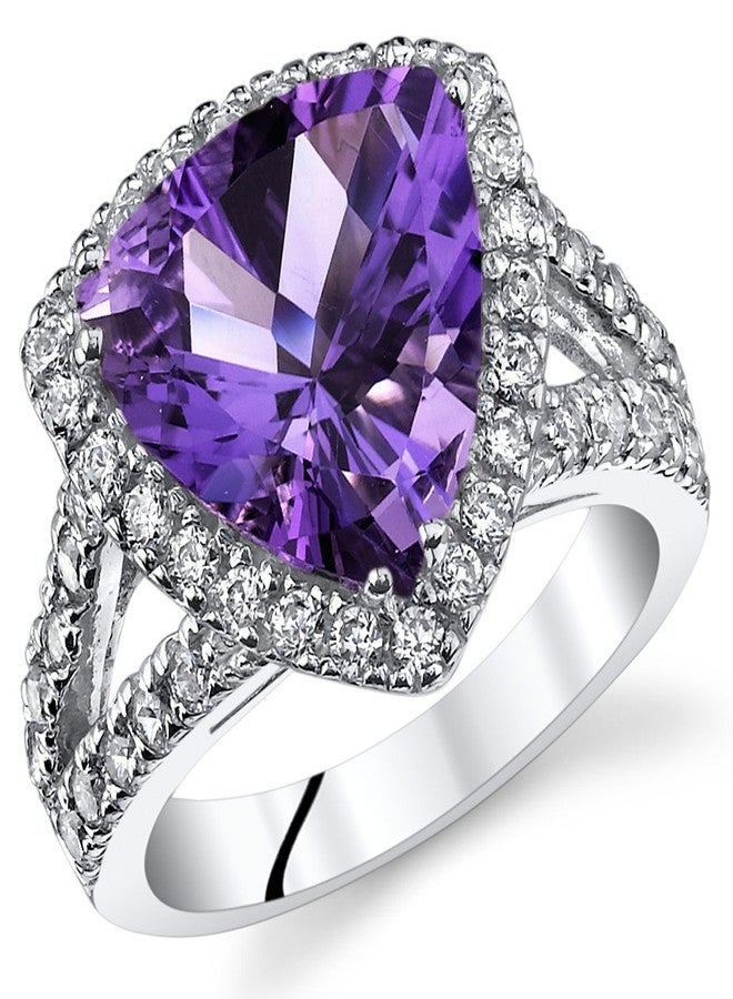 PEORA Amethyst Signature Statement Ring for Women 925 Sterling Silver, Natural Gemstone, 3.75 Carats Trillion Cut 11mm, Size 7, Engagement, Promise, Statement Ring, February Birthstone Ring - Image 1