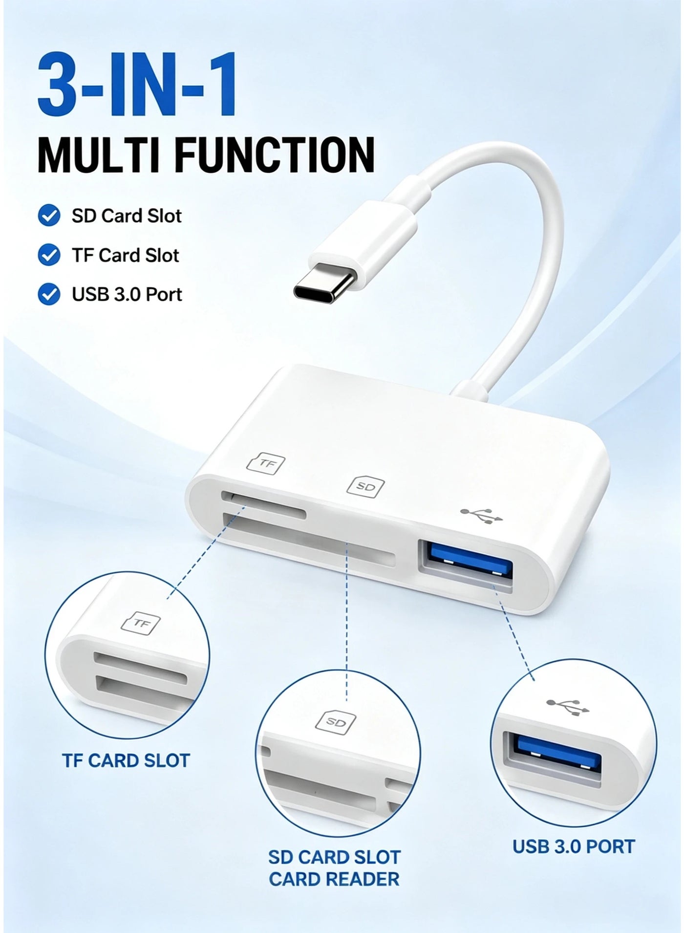 دون لايف دون لايف قارئ بطاقات USB-C ثلاثي الوظائف