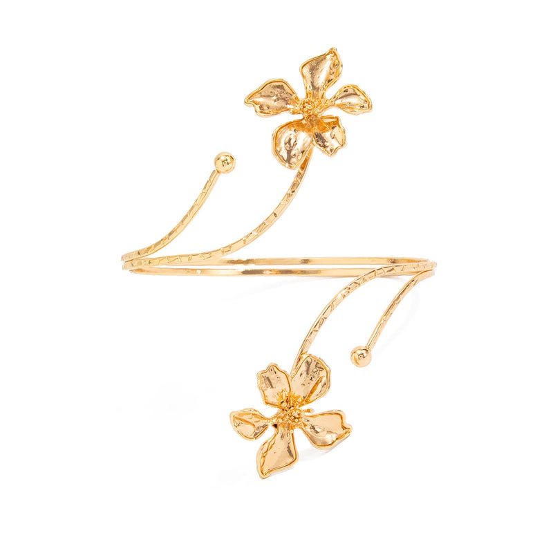 SHIXIN European and American Cross-Border Jewelry: Ins Style Double-Layered Flower Open Cuff Bracelet with Rolled Edges, Fashionable Metal-Line Accessory - Image 5