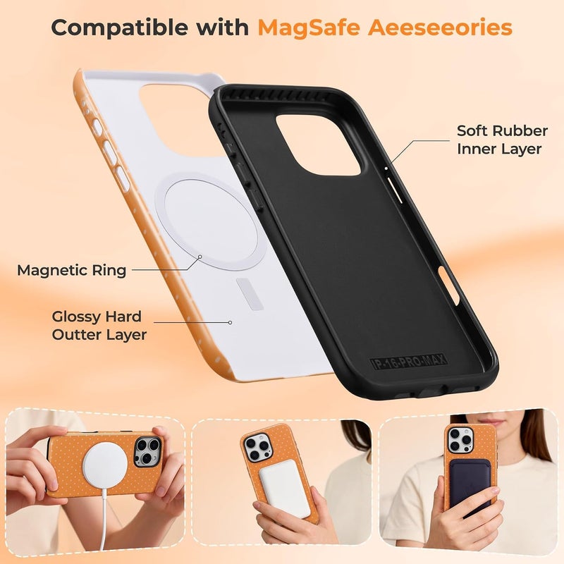 Daily repeated use trusted quality for iPhone 16 Pro Case Fit for MagSafe, Dots Pattern-Orange | Built in Magnetic Support Magnetic Accessory | Cute Polka Dot Pattern | Hard PC Back+Soft Layer Dual Protective Phone Case Local & cross border ship compatible - Image 3