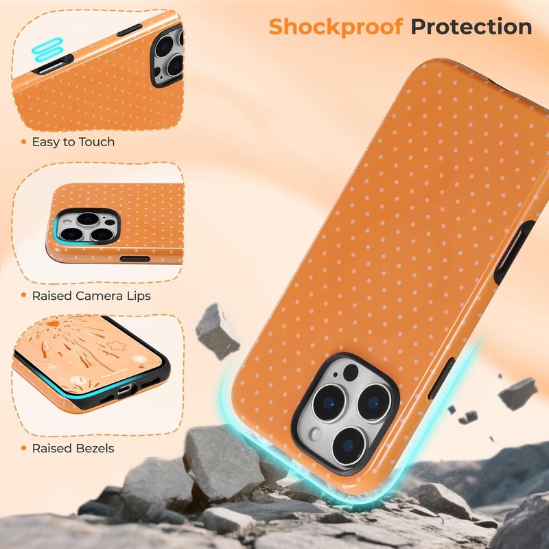 Daily repeated use trusted quality for iPhone 16 Pro Case Fit for MagSafe, Dots Pattern-Orange | Built in Magnetic Support Magnetic Accessory | Cute Polka Dot Pattern | Hard PC Back+Soft Layer Dual Protective Phone Case Local & cross border ship compatible - Image 4