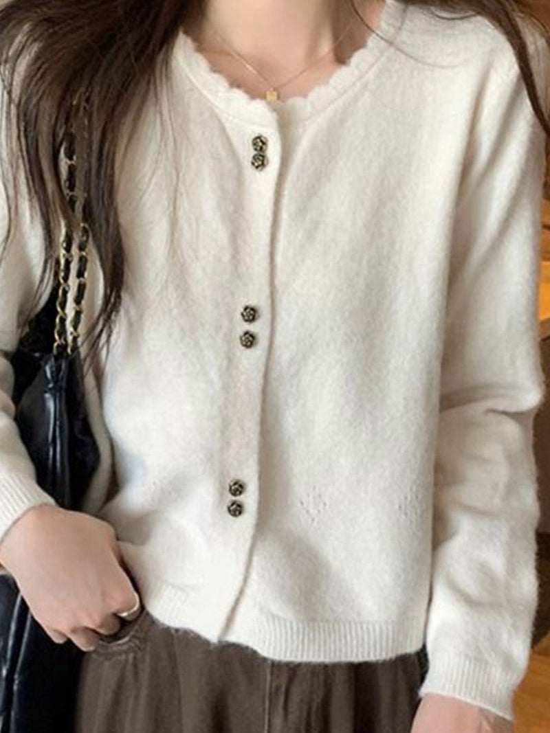 YUNIQEE كارديجان أبيض سادة بياقة دائرية - Image 2