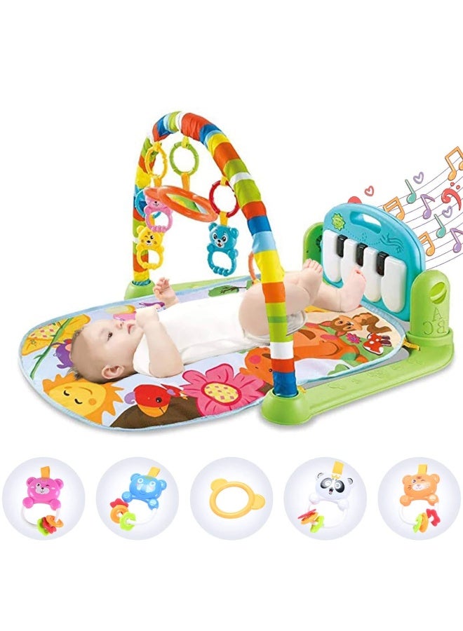 LONGMIRE 3-in-1 Baby Play Mat Gym and Fitness Rack - Kick & Play Piano Gym with Musical Keyboard, Soft Activity Mat, and Colorful Hanging Rattles with Lights for Newborns and Toddlers - Image 1
