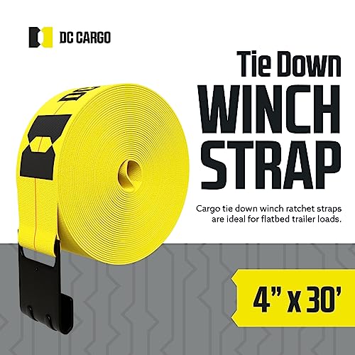 DC Cargo Mall Truck Straps, 4 inch X 30' Straps for Flatbed Trailer Heavy Duty Tie-Downs w/Flat Hooks (2-Pack) 16,500 lbs Break Strength, WLL# 5,500 lbs - Image 3