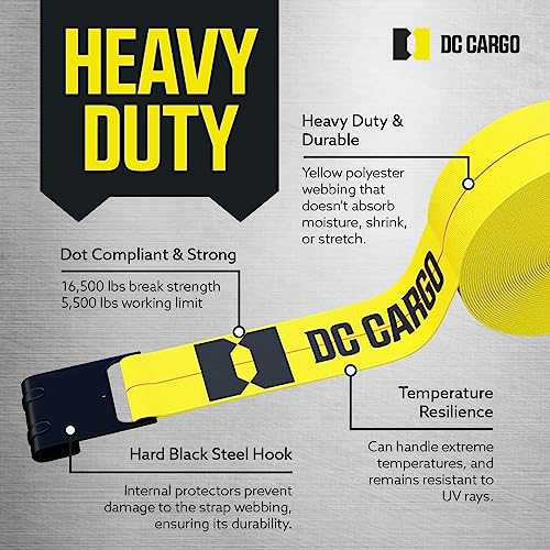DC Cargo Mall Truck Straps, 4 inch X 30' Straps for Flatbed Trailer Heavy Duty Tie-Downs w/Flat Hooks (2-Pack) 16,500 lbs Break Strength, WLL# 5,500 lbs - Image 4