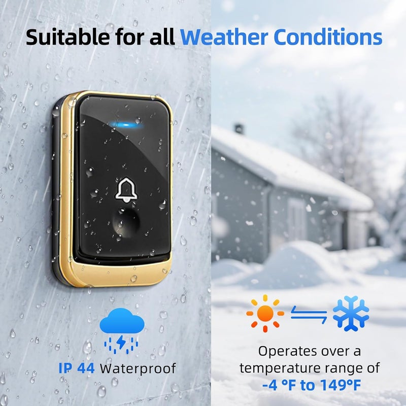 CallToU Wireless Doorbell, Waterproof Door Bell Kit, Over 500 feet Range and 45 Chime, 4 Levels Volume and LED Flash, Wireless Door Bell Kits for Home/Office/Classroom/Hospital - Image 2