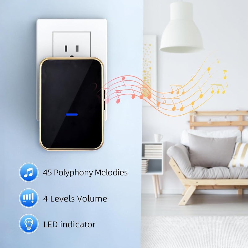 CallToU Wireless Doorbell, Waterproof Door Bell Kit, Over 500 feet Range and 45 Chime, 4 Levels Volume and LED Flash, Wireless Door Bell Kits for Home/Office/Classroom/Hospital - Image 3