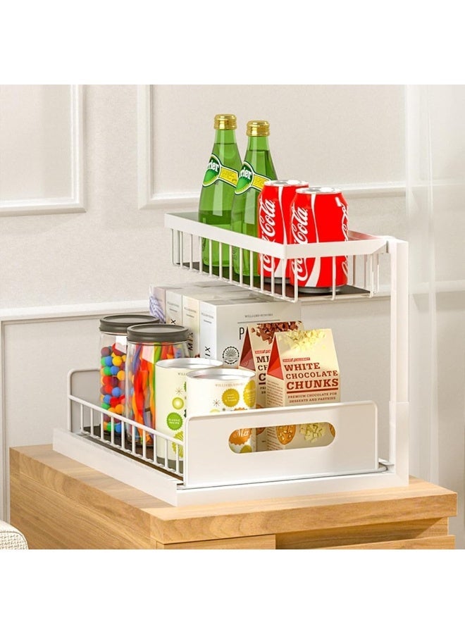 ECVV 2 Tier Kitchen Storage Shelves, Under Sink Organizers and Storage, Pull Out Drawers Sliding Shelf Bathroom Countertop Organizer Rack L-Shaped White - Image 2