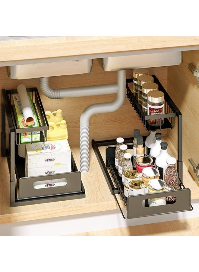 ECVV 2 Tier Kitchen Storage Shelves, Under Sink Organizers and Storage, Pull Out Drawers Sliding Shelf Bathroom Countertop Organizer Rack L-Shaped White - Image 3