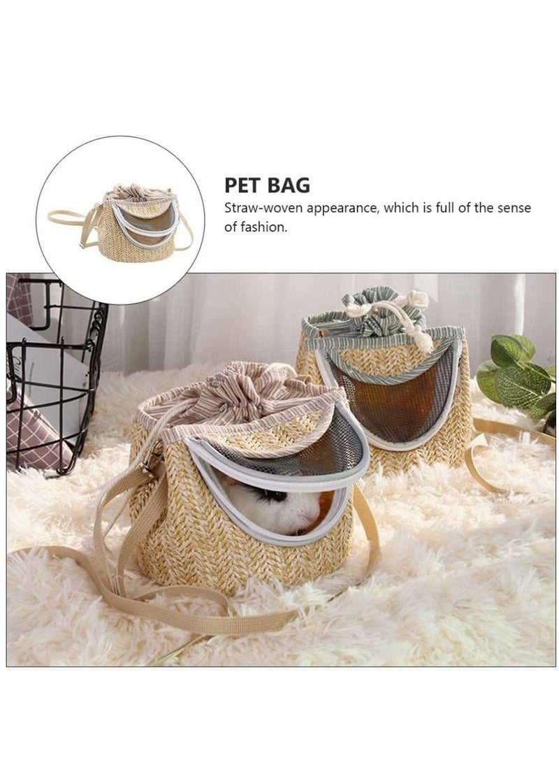 Generic Hamster Carrier Bag Breathable Travel Hedgehog Carrying Shoulder Bag Portable Pet Carry-Out Bag Pet Outdoor Carry Bag Straw-Woven Pet Bag for Sugar Glider Hamster Squirrel Small Animals  - Image 2