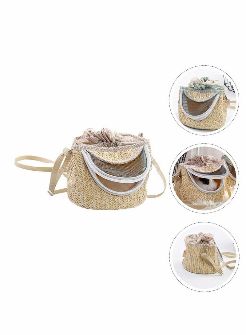Generic Hamster Carrier Bag Breathable Travel Hedgehog Carrying Shoulder Bag Portable Pet Carry-Out Bag Pet Outdoor Carry Bag Straw-Woven Pet Bag for Sugar Glider Hamster Squirrel Small Animals  - Image 5