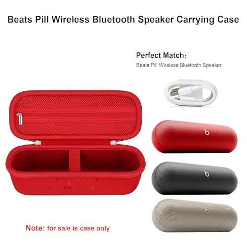 Elonbo Carrying Case ​for Beats Pill - Portable Bluetooth Speaker, Beats Pill Waterproof Bluetooth Speaker Hard Travel Bag Storage Cover Holder, Mesh Pocket Fits Charger, Red - Image 2