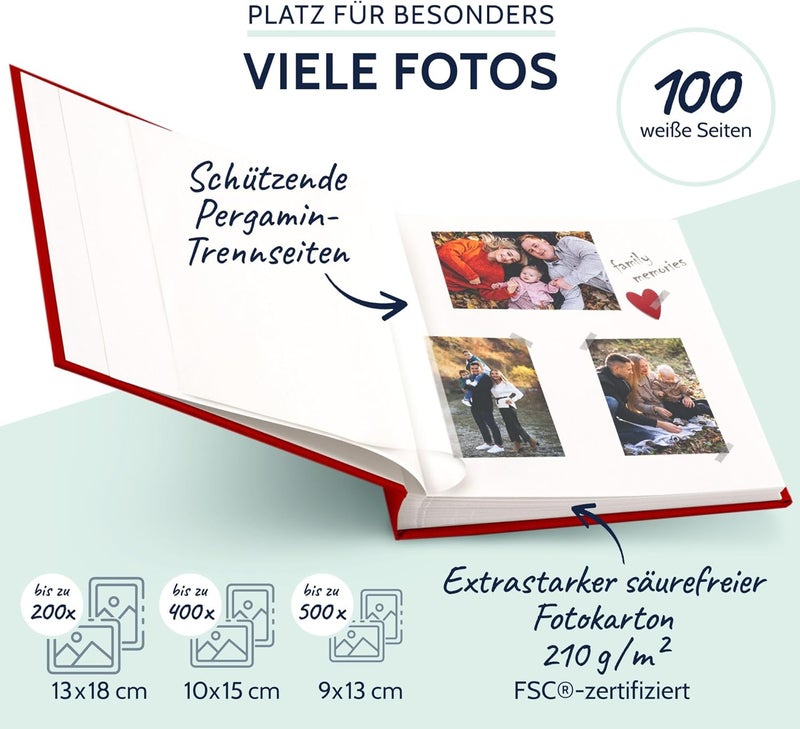 Goldbuch 31707 Summertime Photo Album, 30 x 31 cm, Photo Book with 100 White Pages & Glassine Dividers, Linen Photo Album, Memory Album, Red - Image 4