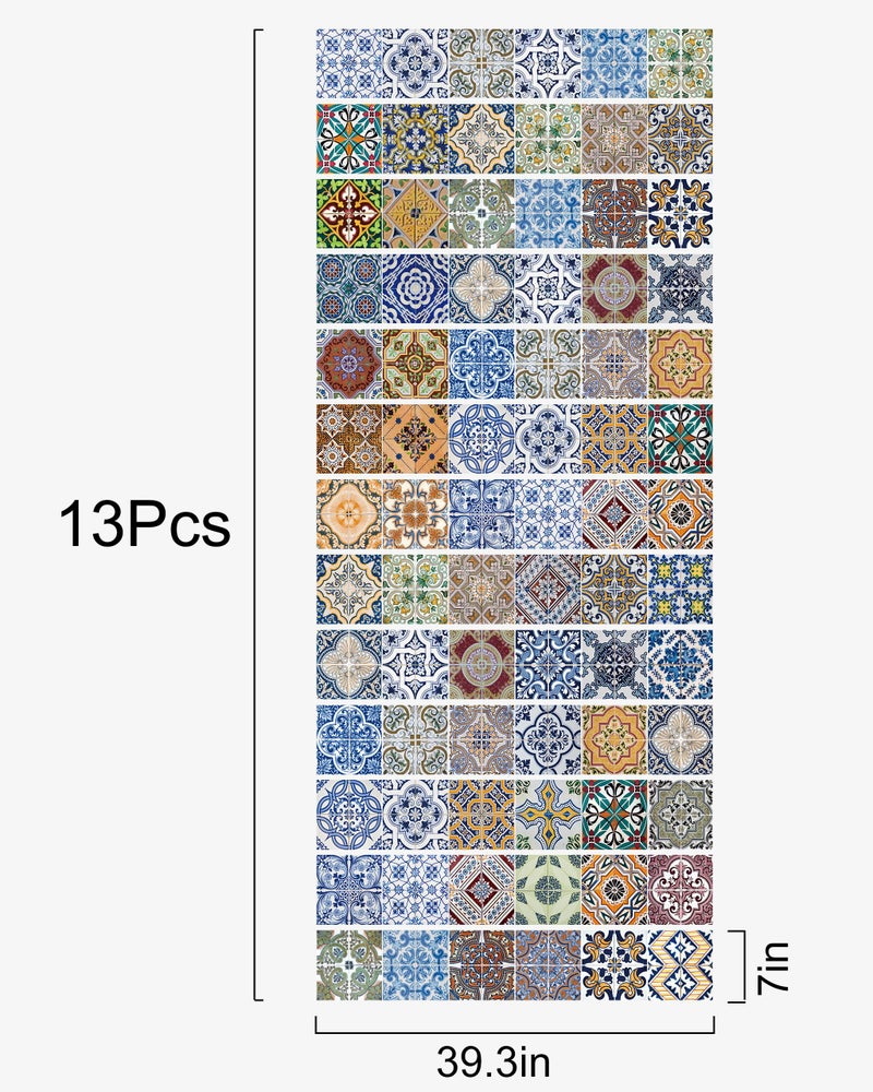 FLFK Peel and Stick Tile Stickers - 13 Waterproof Decals, Each with 6 Patterns, Each 7.08" W x 39.3" L, Perfect for Kitchen, Bathroom, Stairs, and Cupboards - Image 2
