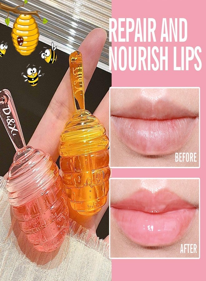 Tiejdhr 2 PCS Moisturizing Honey Pot Lip Oil Lip Gloss Lip Balm, Moisturizing Propolis Sleeping Lip Mask Hydrating & Prevention Dry, Winter Lip Care Products(Peach+Honey) - Image 4
