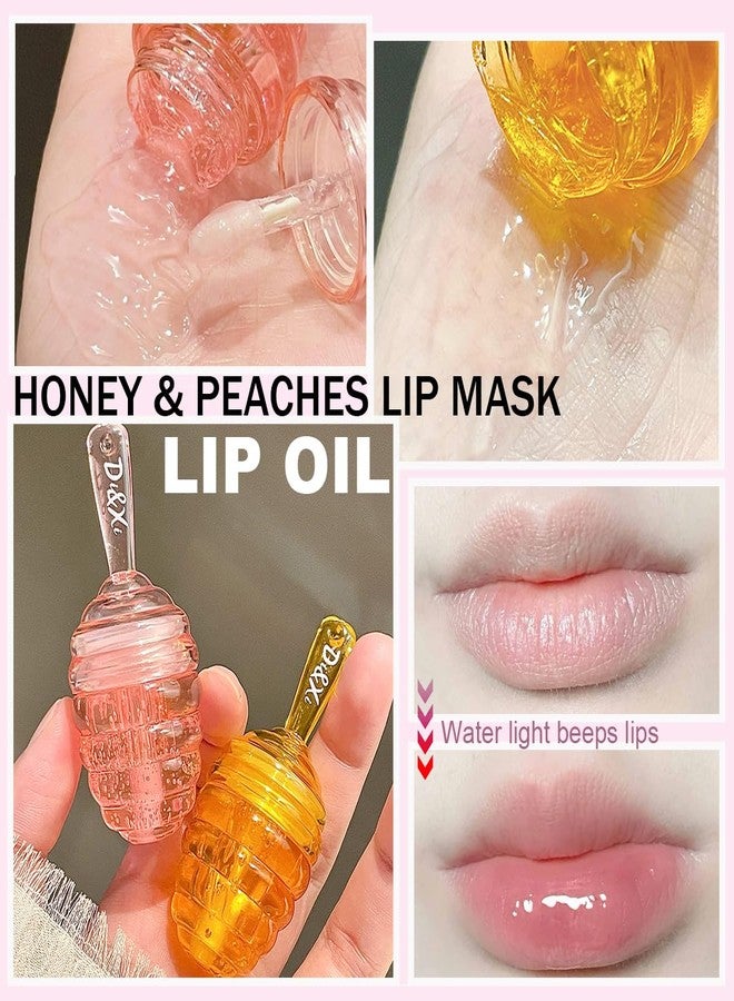 Tiejdhr 2 PCS Moisturizing Honey Pot Lip Oil Lip Gloss Lip Balm, Moisturizing Propolis Sleeping Lip Mask Hydrating & Prevention Dry, Winter Lip Care Products(Peach+Honey) - Image 5