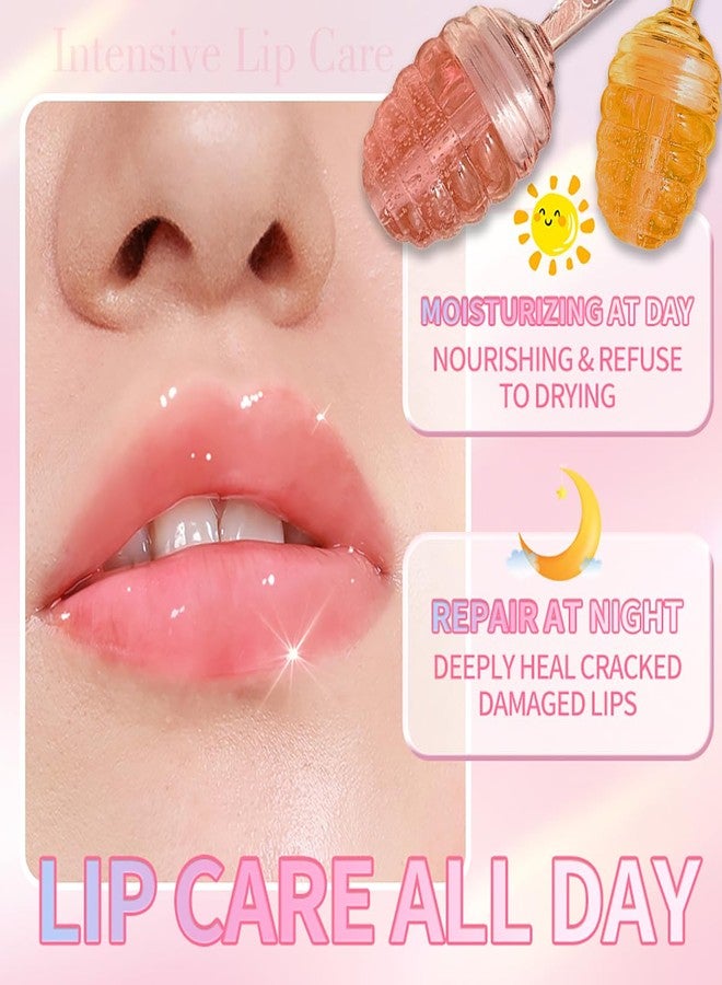 Tiejdhr 2 PCS Moisturizing Honey Pot Lip Oil Lip Gloss Lip Balm, Moisturizing Propolis Sleeping Lip Mask Hydrating & Prevention Dry, Winter Lip Care Products(Peach+Honey) - Image 2