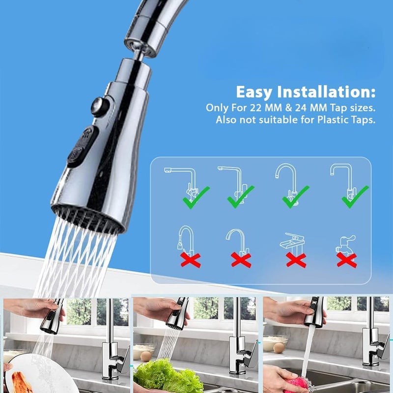 GALLY Kitchen Tap Extender 360 Rotating Sink Faucet Sprayer 3Mode Water Flow Universal Fit for Kitchen Bathroom Washbasin WaterSaving LeakProof Flexible Tap Attachment - Image 5