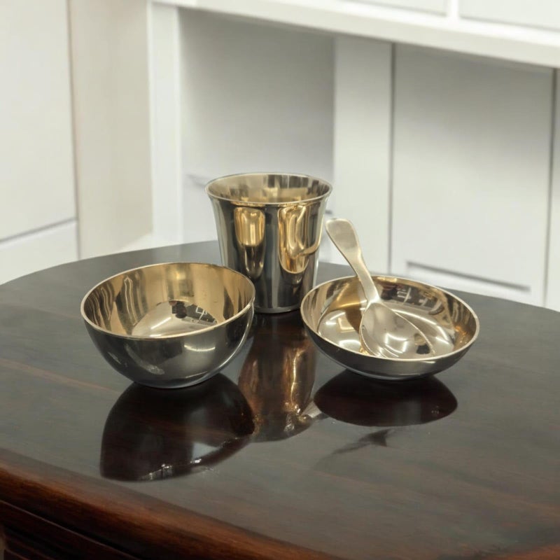 Arc & Arrows Pure Source India Bronze Kansa Thali Set of 5, 23 cm Diameter - Image 3