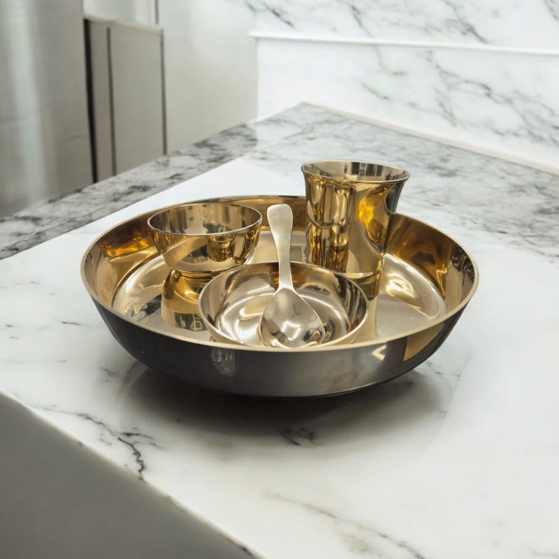 Arc & Arrows Pure Source India Bronze Kansa Thali Set of 5, 23 cm Diameter - Image 1