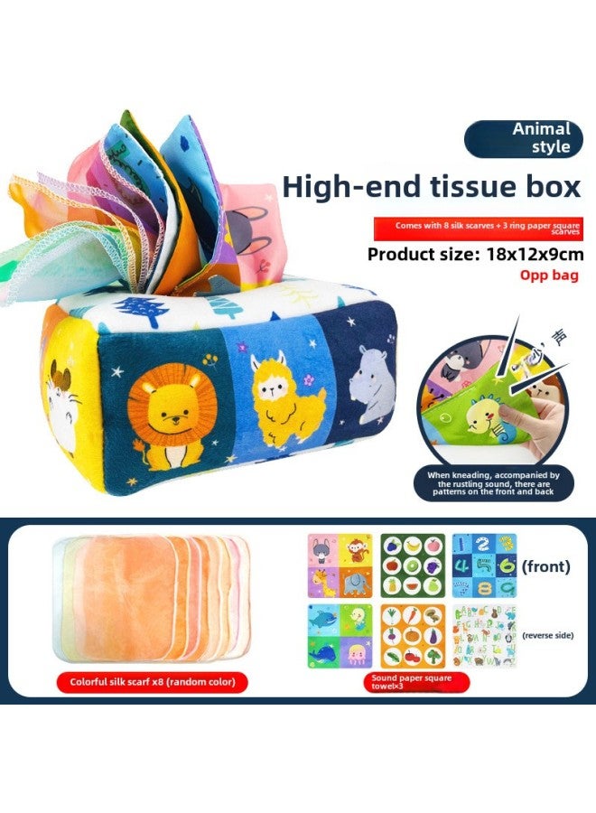 Tear-Resistant Baby Cloth Book Early Education Toy Infant Tissue Box Gift For 0-3 Years Old Babies Visual And Sensory Development-Color:New-animal Tissue Box ]  - Image 1