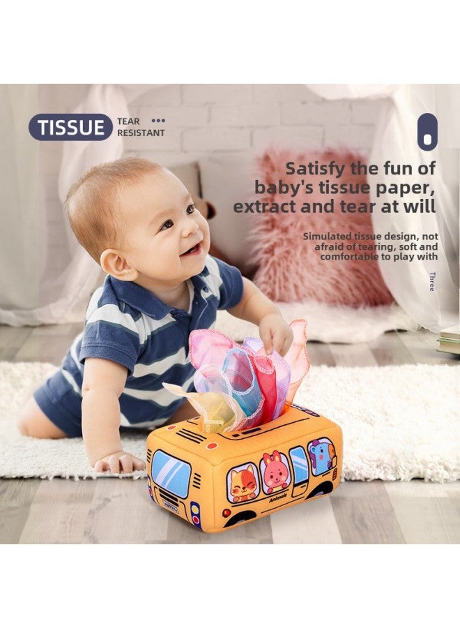 Tear-Resistant Baby Cloth Book Early Education Toy Infant Tissue Box Gift For 0-3 Years Old Babies Visual And Sensory Development-Color:New-animal Tissue Box ]  - Image 2