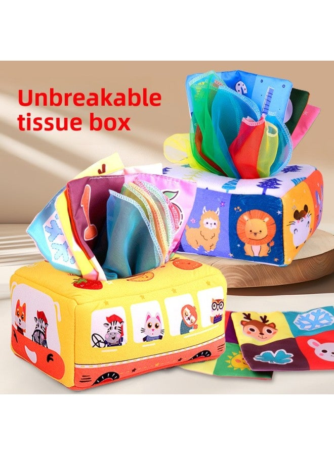 Tear-Resistant Baby Cloth Book Early Education Toy Infant Tissue Box Gift For 0-3 Years Old Babies Visual And Sensory Development-Color:New-animal Tissue Box ]  - Image 5