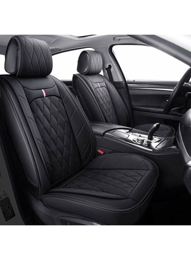 Aierxuan Front Captain Seat Covers Waterproof Leather Universal Compatible with Honda Civic CRV Toyota 4Runner Corolla Pilot Rogue Murano Pathfinder Armada Forte Cherokee (2 PCS Front, Black) - Image 2
