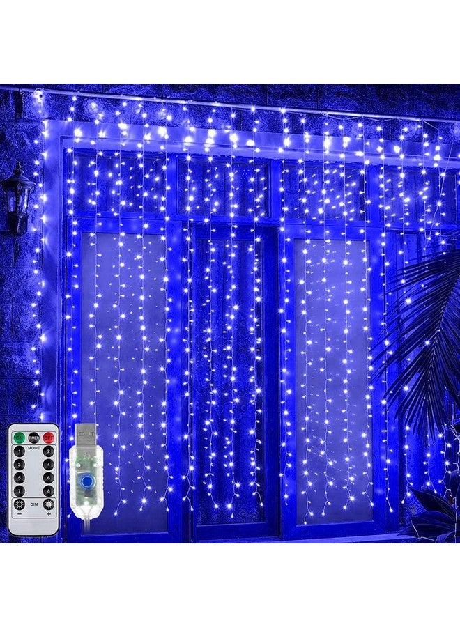 MIRADH أضواء ستارة LED بلاستيكية MIRADH 300، 9.8 قدم × 9.8 قدم، 8 أوضاع إضاءة متعددة الألوان مع تحكم عن بعد، تعمل بالطاقة من USB، أضواء خيالية زرقاء - 2 متر - Image 1