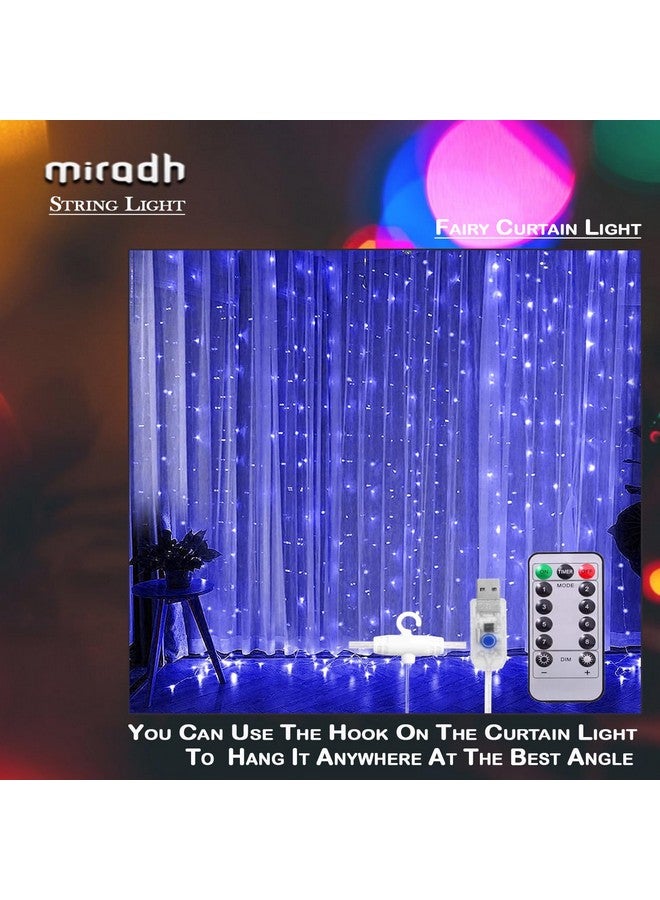 MIRADH أضواء ستارة LED بلاستيكية MIRADH 300، 9.8 قدم × 9.8 قدم، 8 أوضاع إضاءة متعددة الألوان مع تحكم عن بعد، تعمل بالطاقة من USB، أضواء خيالية زرقاء - 2 متر - Image 4