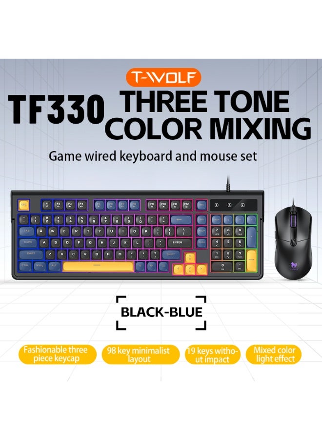 TWOLF TF330 98 Keys Mix Colors Wired Gaming Mouse Keyboard Combination Backlit Gaming Keyboard Mixed Color Backlit 7200DPI Mouse - Image 1
