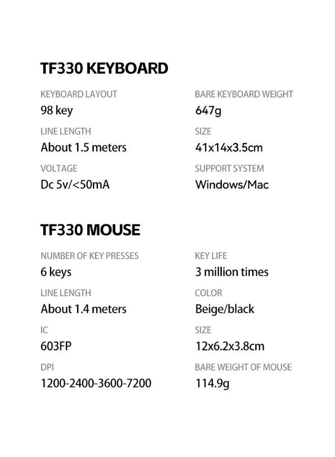 TWOLF TF330 98 Keys Mix Colors Wired Gaming Mouse Keyboard Combination Backlit Gaming Keyboard Mixed Color Backlit 7200DPI Mouse - Image 3