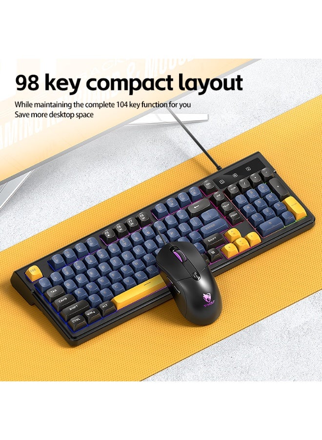 TWOLF TF330 98 Keys Mix Colors Wired Gaming Mouse Keyboard Combination Backlit Gaming Keyboard Mixed Color Backlit 7200DPI Mouse - Image 4