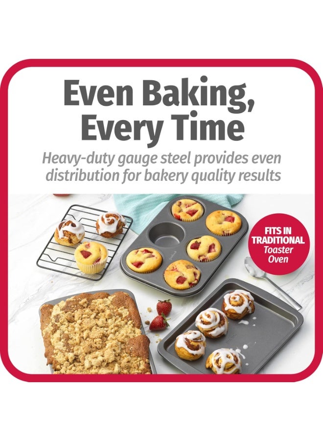 GoodCook 4-Piece Nonstick Steel Toaster Oven Set with Sheet Pan, Rack, Cake Pan, and Muffin Pan, Gray, 4-Piece Set Distributes Heat Evenly, Nonstick Coating, Dishwasher-Safe - Image 4