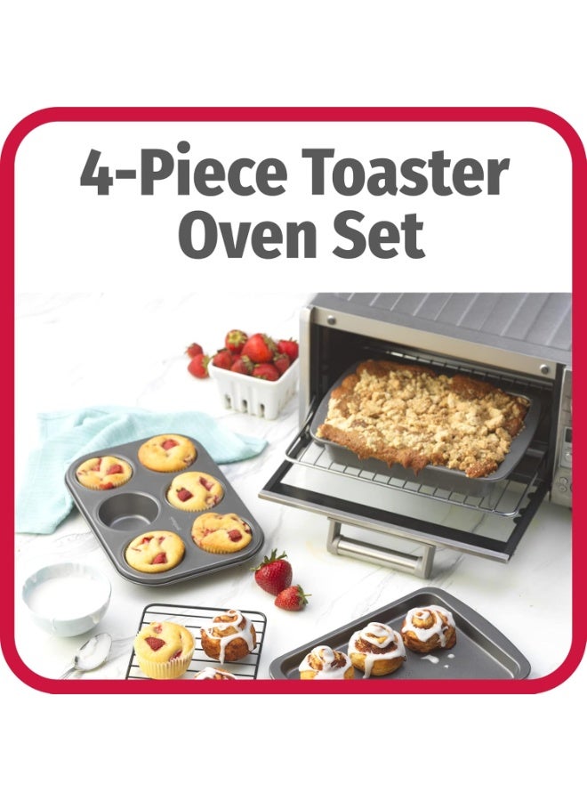 GoodCook 4-Piece Nonstick Steel Toaster Oven Set with Sheet Pan, Rack, Cake Pan, and Muffin Pan, Gray, 4-Piece Set Distributes Heat Evenly, Nonstick Coating, Dishwasher-Safe - Image 2